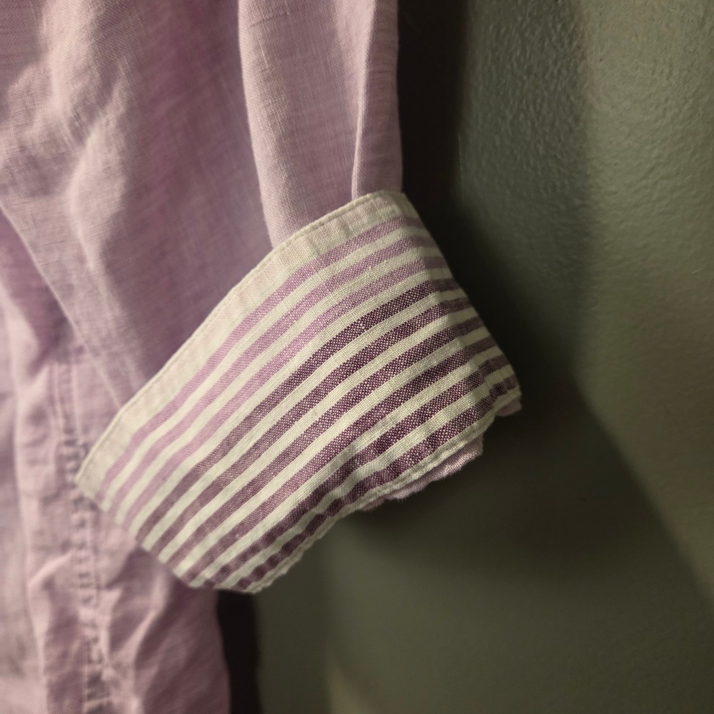 Chico's 100% Linen Button Up Shirt 3/4 Sleeves, Size 2 Women's 12/14, Lavender - Picture 7 of 10